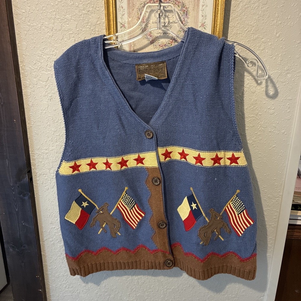 vtg rough rider by circle t knitted vest size lar ramie mix patriotic